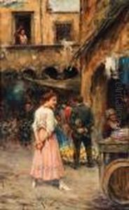A Young Girl In A Neapolitan Market by Vincenzo Migliaro