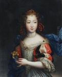 Portrait Of A Young Woman, Half Length, Holding A Posy