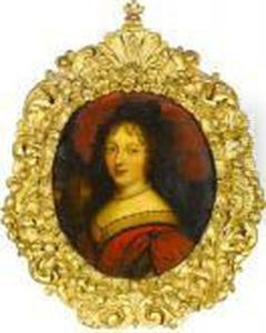 Portrait Of A Lady, Bust-length,
 In A Red Dress And A Pearl Necklace, Before An Open Landscape