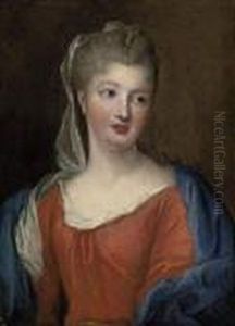 Portrait Of A Lady, Half-length, In A Red Dress With A Blueshawl