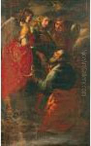 Abramo E I Tre Angeli by Pierre Mignard