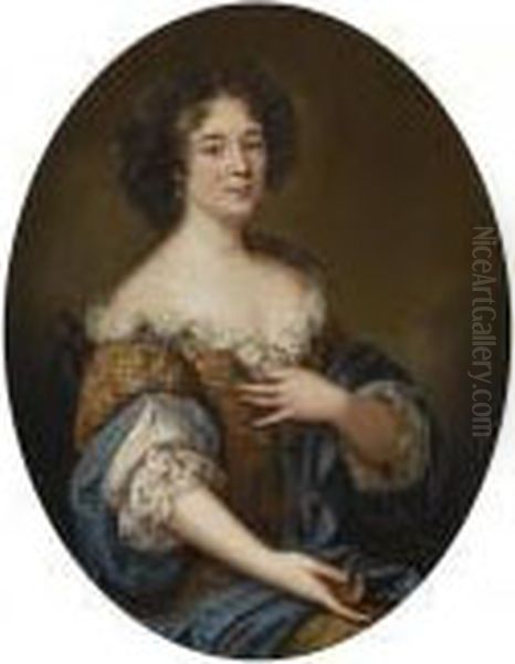 Portrait Of A Lady, Possibly
Maria Mancini (1639-1715), Seatedhalf-length, Wearing A Richly
Embroidered Dress And A Blueshawl - view 1