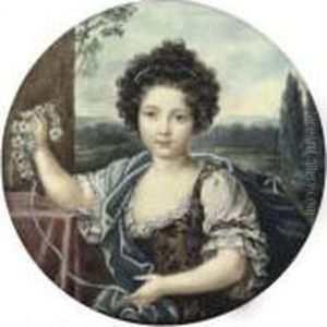 Louise-marie De Bourbon,
Mademoiselle De Tours, Duchesse D'orlaans (1674-1681), Holding A Crown
Of Daisies; Landscape Background by Pierre Mignard