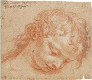 Head Of A Young Girl Looking Down by Pierre Mignard