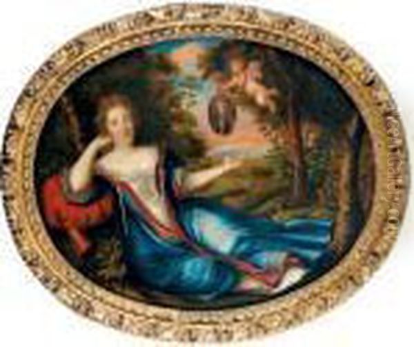 Portrait D'homme Montre Par Un Putto A Une Jeune Femme Dans Un Paysage - view 1