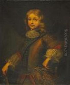 A Portrait Of A Young Nobleman, Three-quarter Length, In Armor Holding A Baton by Pierre Mignard