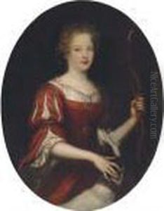 Portrait Of A Lady As Diana, Three-quarter Length, In A Reddress by Pierre Mignard
