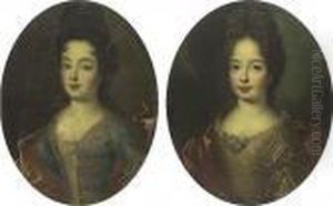 Portraits Of Two Ladies Said To
Be Louise Marie De Bourbon And Francoise Marie De Bourbon: A Pair by Pierre Mignard