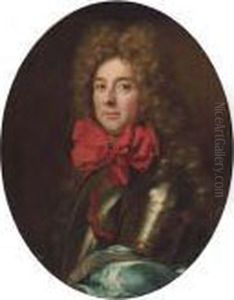 Portrait Of A Gentleman,
Bust-length, In Armour And A Redneckerchief, Traditionally Identified As
The Duc De Ventadour by Pierre Mignard