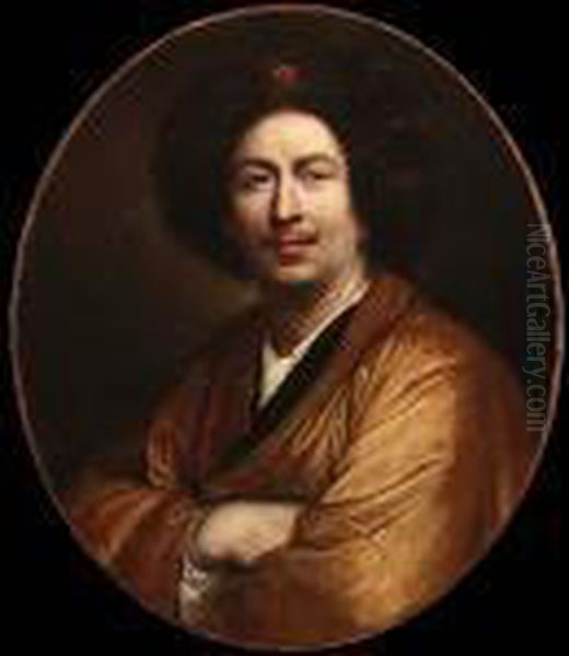 Portrait Of A Gentleman,
Half-length With A Fur-trimmed Hat, A Gold Satin Coat And A White Cravat - view 1