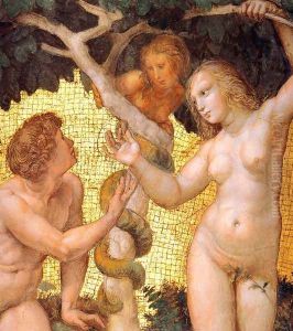 The Stanza della Segnatura Ceiling: Adam and Eve [detail: 1] by Raphael