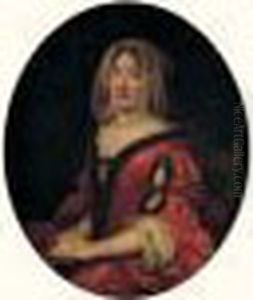 Portrait De Jeune Femme En Robe Rouge Bordee De Fourrure by Pierre Mignard