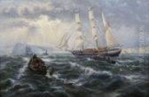 Fishing Boats In Stormy Seas by Thomas Rose Miles