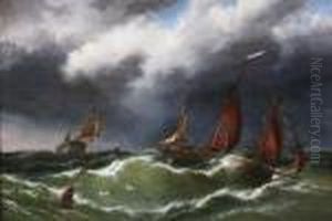 A Coming Gale - Fishing Boats Running Fromthe Dogger Bank by Thomas Rose Miles