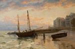 Beaching The Lugger As The Tide Ebbs by Thomas Rose Miles
