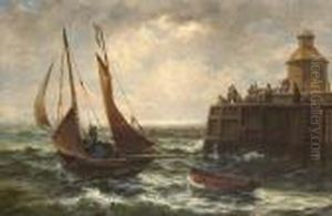 Herring Drifters Leaving Gorleston Harbour by Thomas Rose Miles