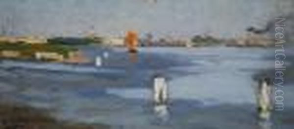 "barche A Venezia" Olio Su Cartone Firmato In Basso A Sinistra. In Cornice - view 1
