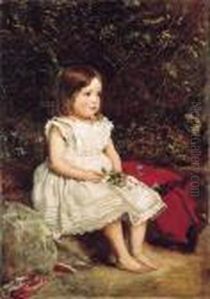 Portrait Of Eveline Lees As A Child, Seated Full Length By A Bank,wearing A White Dress - view 1