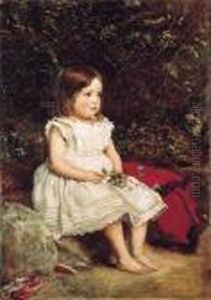 Portrait Of Eveline Lees As A Child, Seated Full Length By A Bank,wearing A White Dress