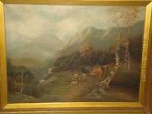 Highland Landscape With Cattle And Sheep On A Track by Carl Milles