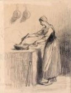 Jeune Femme Preparant Le Repas Dans Une Poele by Jean-Francois Millet