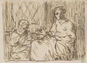 A Mother And Daughter Sewing by Jean-Francois Millet