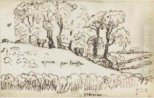 Vaches Sous Les Arbres Pres De Gruchy by Jean-Francois Millet