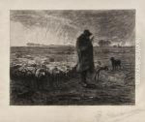 Le Berger Ramenant Son Troupeau Le Soir by Jean-Francois Millet