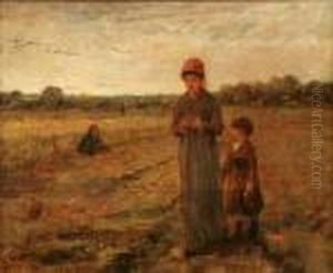 Mother And Child In A Field by Jean-Francois Millet