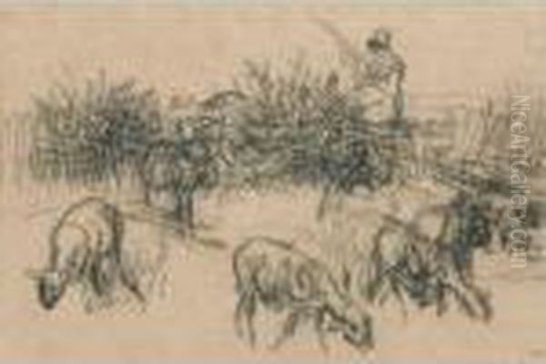 Bergere Filant Pres De Ses Moutons - view 1