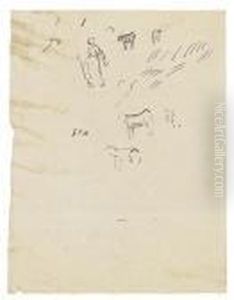 Sheet Of Studies With A Peasant Woman And Horses by Jean-Francois Millet