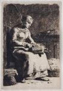 Woman Carding by Jean-Francois Millet