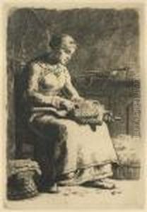 La Cardeuse. by Jean-Francois Millet