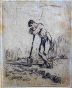 L'homme Appuye Sur Sa Beche by Jean-Francois Millet
