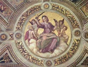 Stanza della Segnatura in the Vatican for Pope Julius II, detail, scene Justitia, Tondo by Raphael