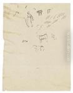 Sheet Of Studies With A Peasant Woman And Horses. by Jean-Francois Millet