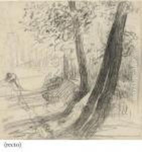 A Wooded Landscape With A Figure Resting Beside A Stream by Jean-Francois Millet