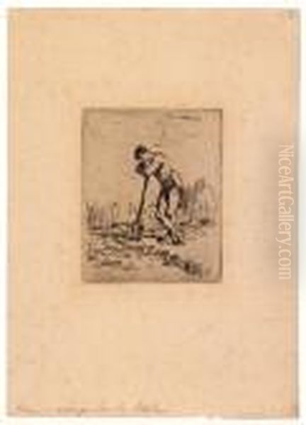 Homme Appuye Sur Sa Beche - view 1