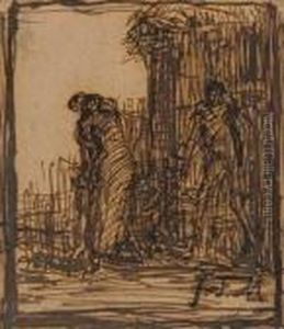 Trois Figures Pres D'une Ferme by Jean-Francois Millet