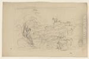 A Goatherd In A Pastoral Landscape, A Study by Jean-Francois Millet
