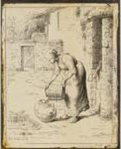 Femme Vidant Son Seau by Jean-Francois Millet