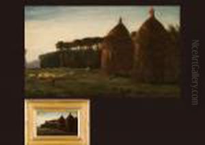 Landscape With Haystacks, Twilight by Jean-Francois Millet
