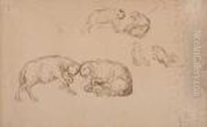 Deux Moutons S'affrontant by Jean-Francois Millet