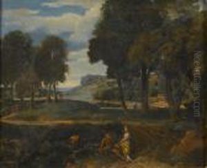 An Italianate Landscape With Classical Figures Resting Beside A Path