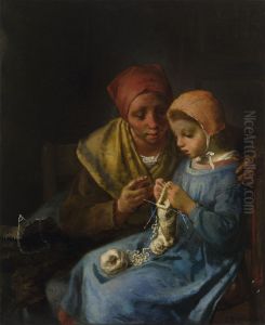 The Knitting Lesson by Jean-Francois Millet