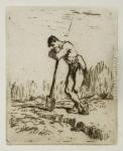 Homme Appuye Sur Sa Beche by Jean-Francois Millet