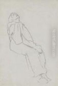 A Shepherdess Seated On A Bank by Jean-Francois Millet
