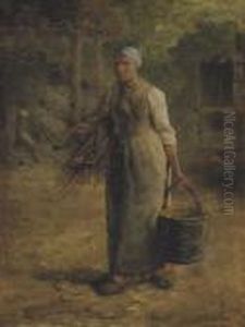 A Woman Carrying Firewood And A Pail by Jean-Francois Millet