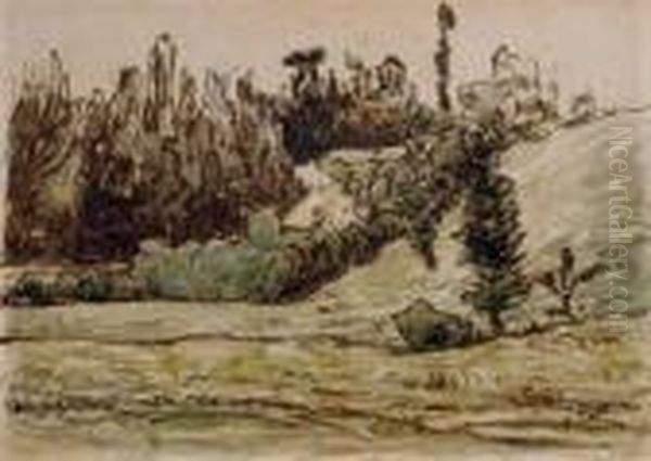 Paysage Vallone Borde D'arbres, Aux Environs De Vichy - view 1