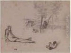 Le Gardien De Moutons Et Deux Etudes De Figures by Jean-Francois Millet